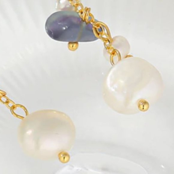 Tourmaline and Pearls on Gold Plated Copper Earrings - Picture 4 of 7